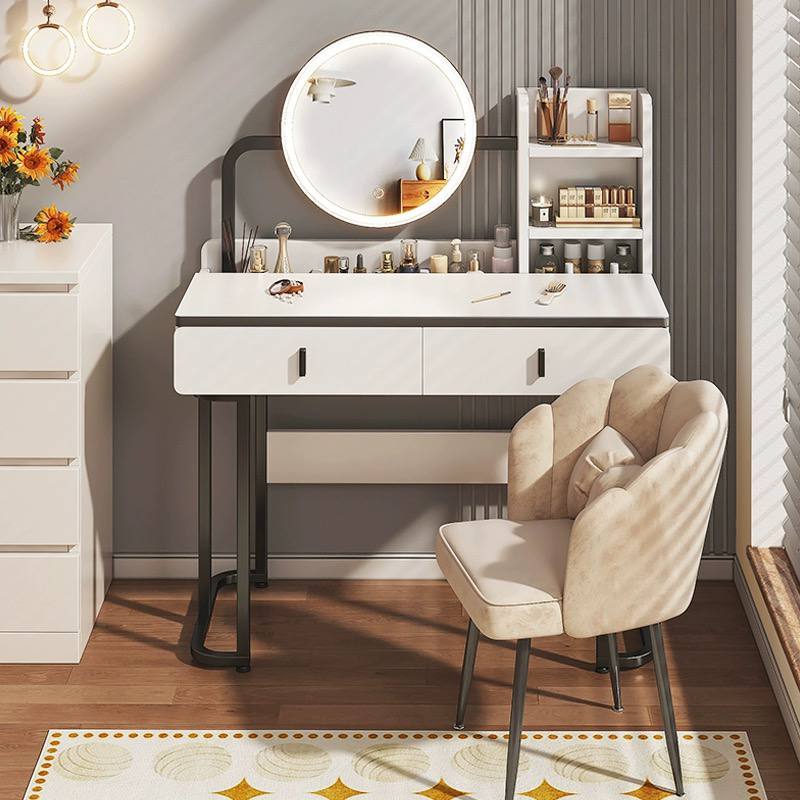 Minimal fairy Vanity Dressing table with LED mirror and storage shelves with drawers
