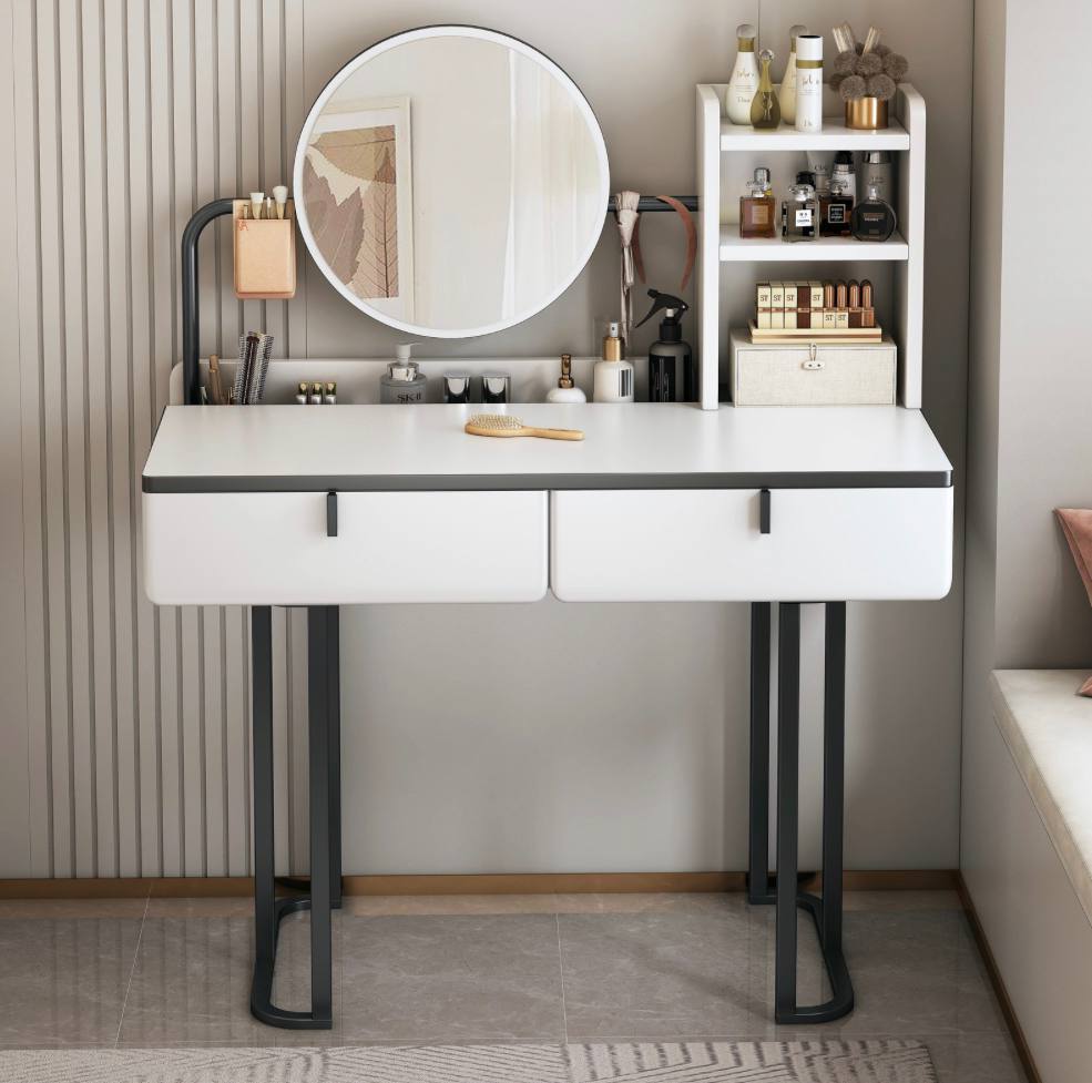 Minimal fairy Vanity Dressing table with LED mirror and storage shelves with drawers