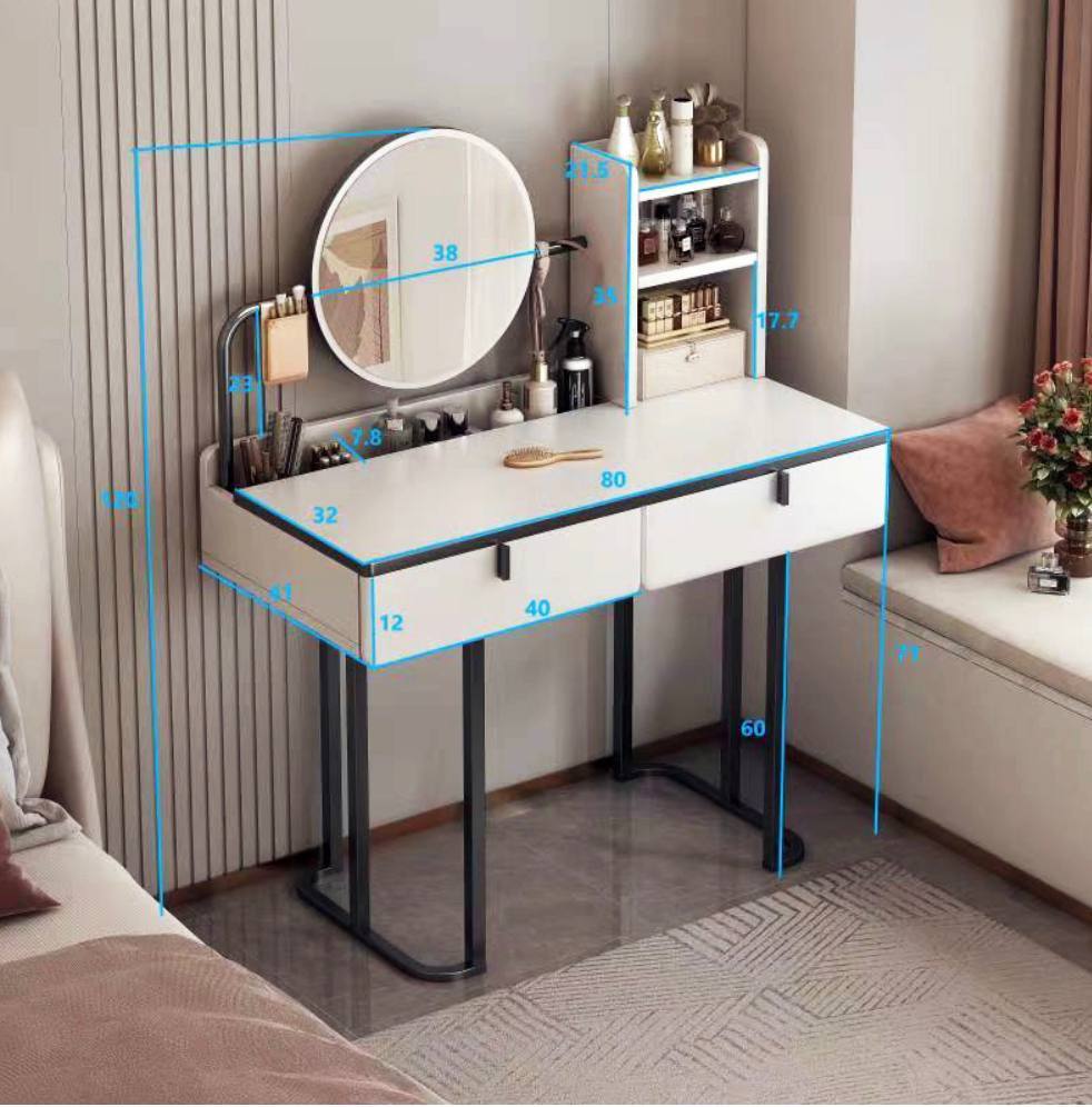 Minimal fairy Vanity Dressing table with LED mirror and storage shelves with drawers