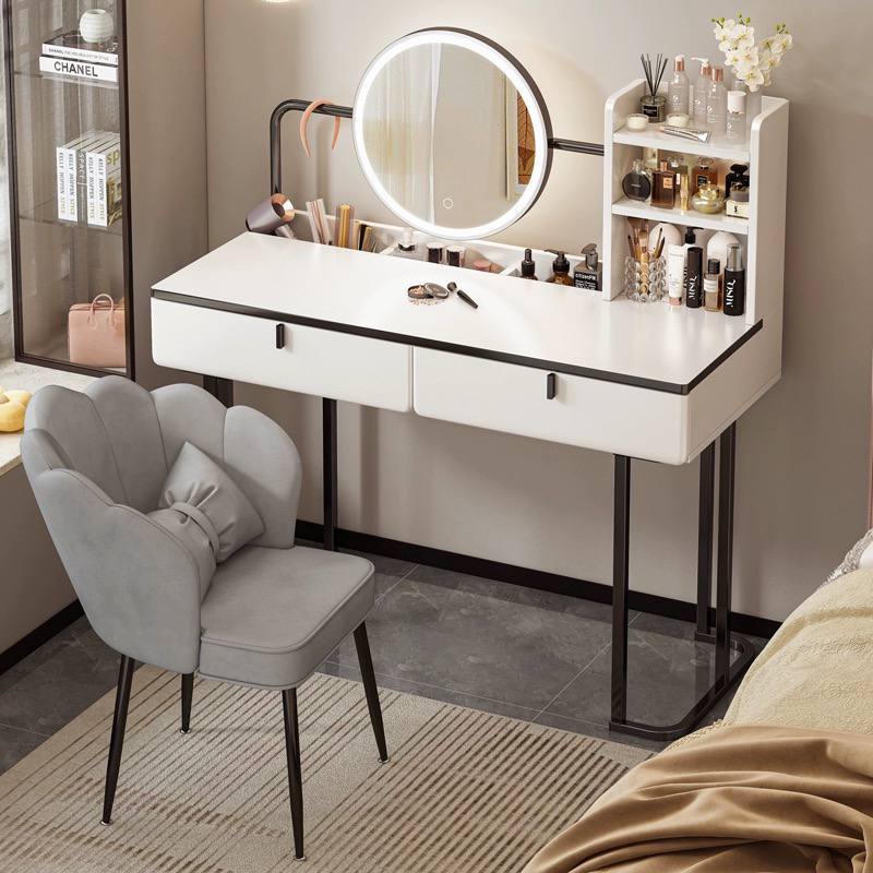 Minimal fairy Vanity Dressing table with LED mirror and storage shelves with drawers
