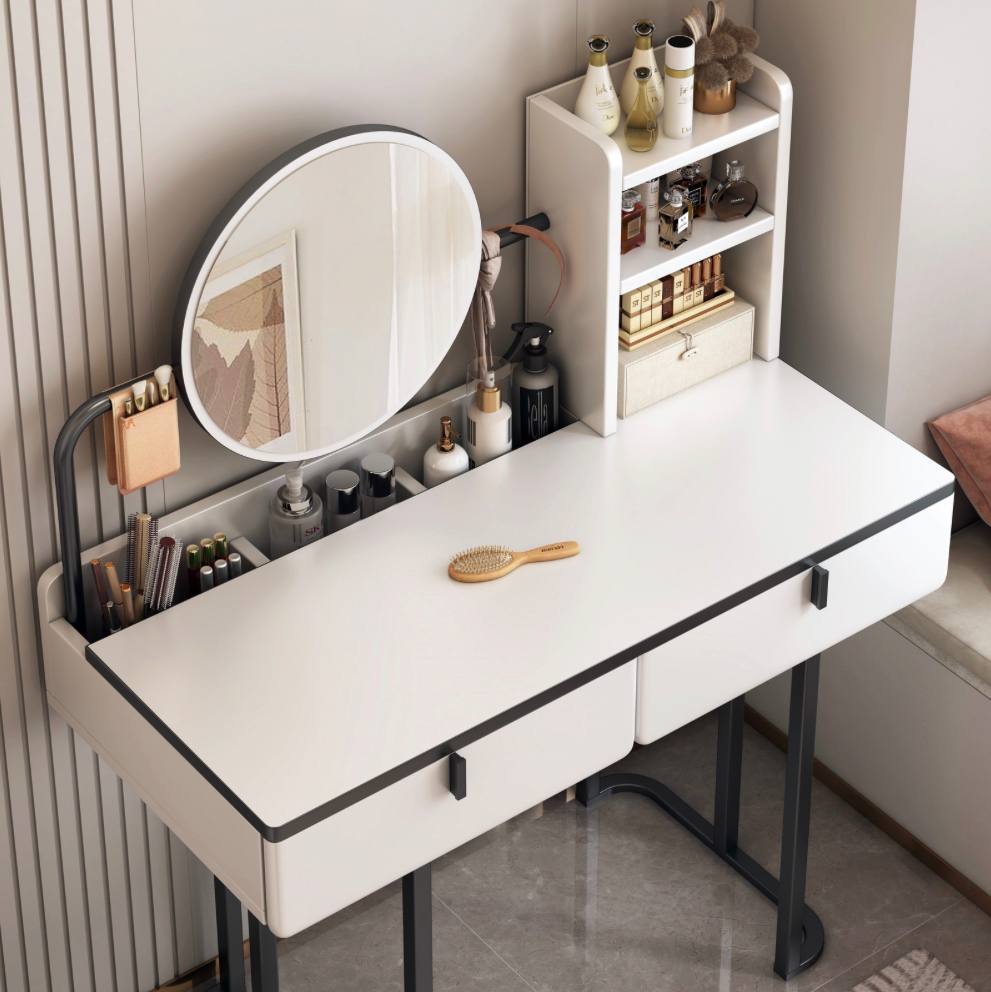 Minimal fairy Vanity Dressing table with LED mirror and storage shelves with drawers