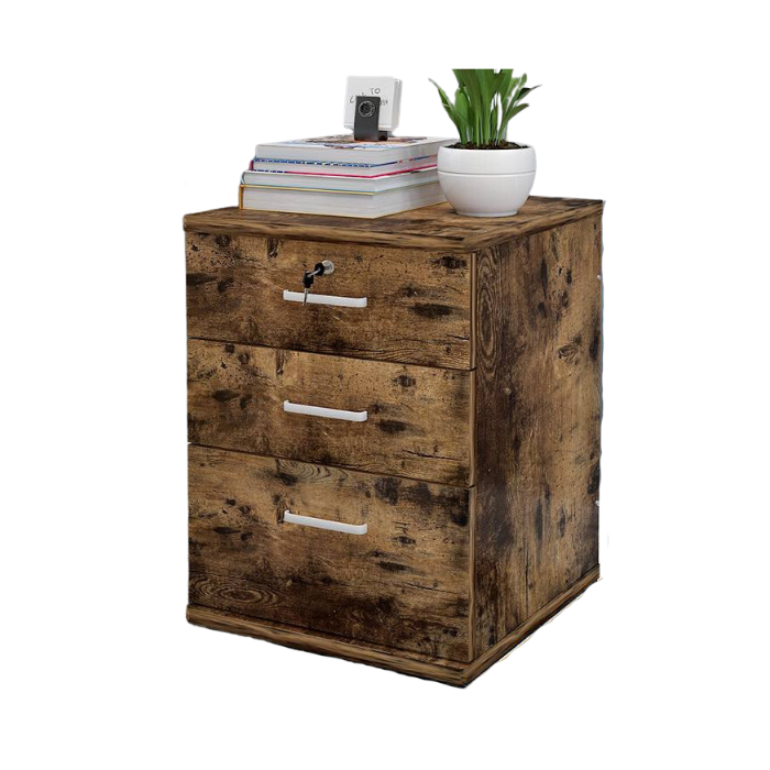 Industrial Rustic wood Mobile Cabinet Pedestal - file and document drawer / bedside cabinet