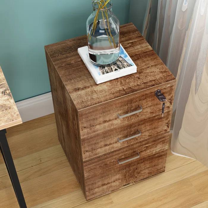 Industrial Rustic wood Mobile Cabinet Pedestal - file and document drawer / bedside cabinet