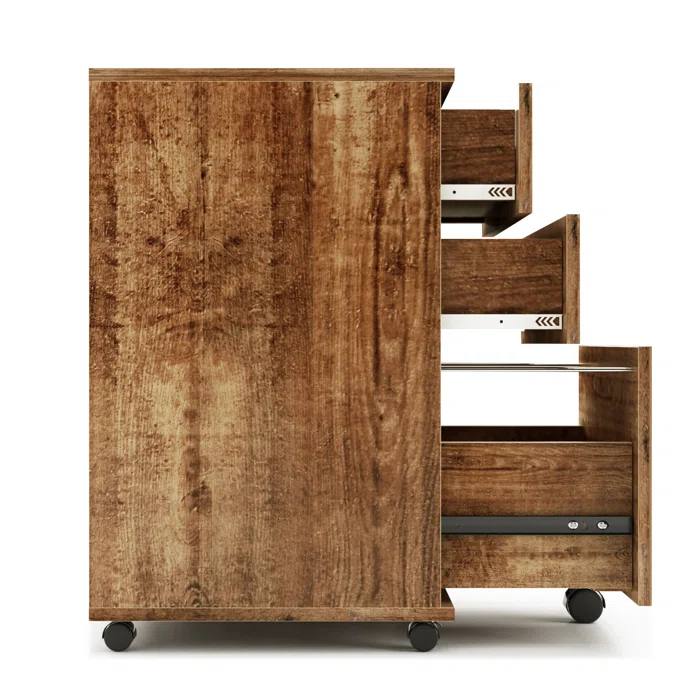 Industrial Rustic wood Mobile Cabinet Pedestal - file and document drawer / bedside cabinet