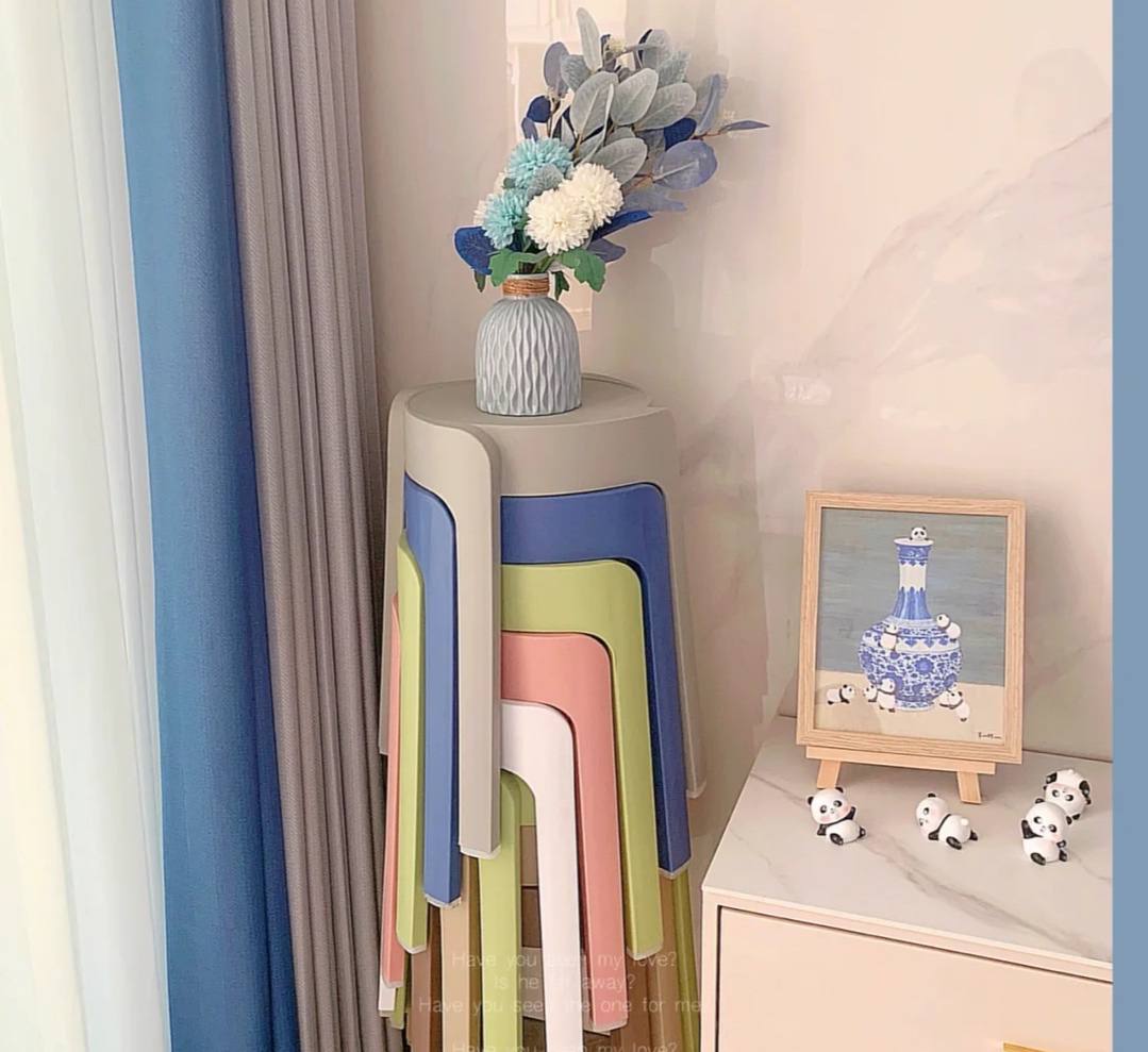 Stackable Neutral color round plastic stools