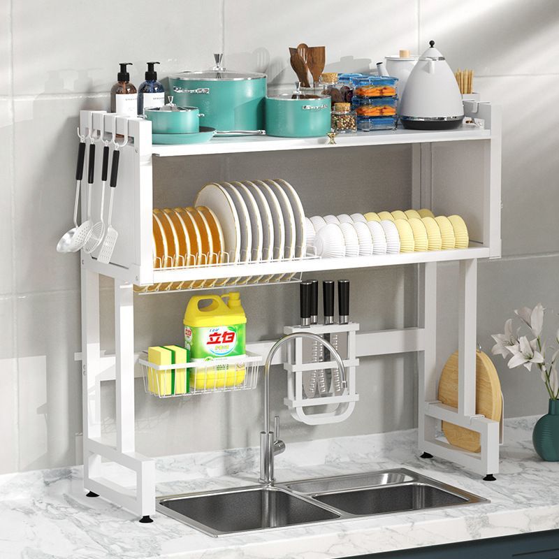 Captive over the sink dish rack with cover