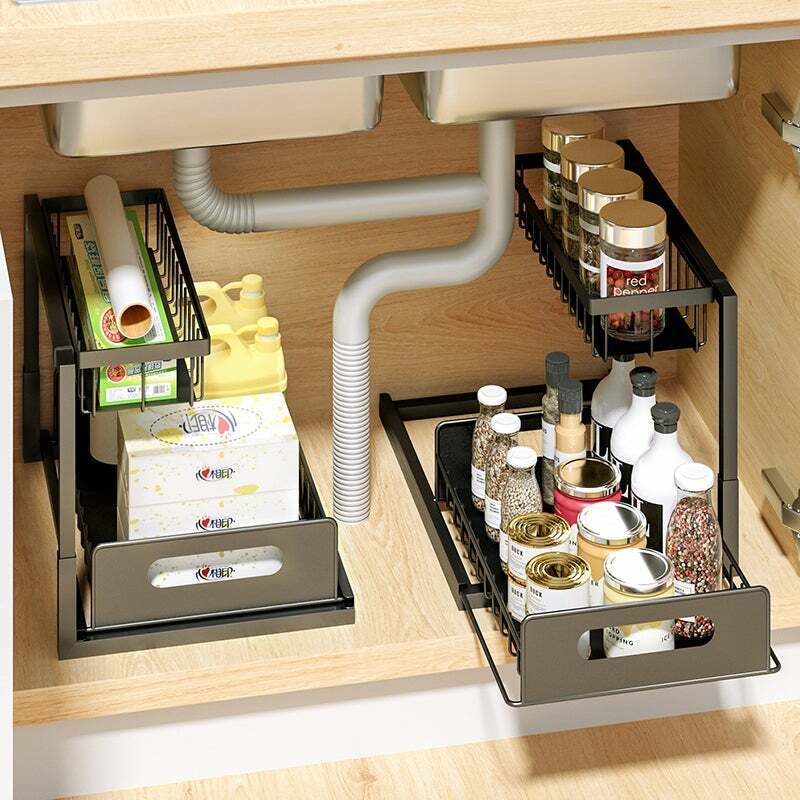 L design sliding under sink rack