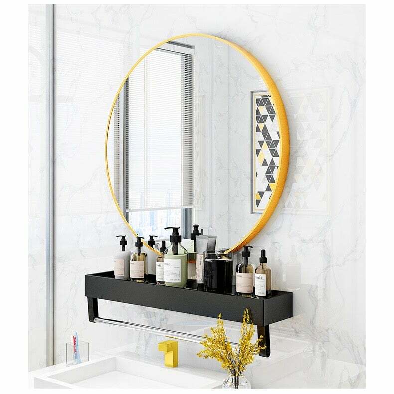 Statement Gold Round Mirror with Shelf