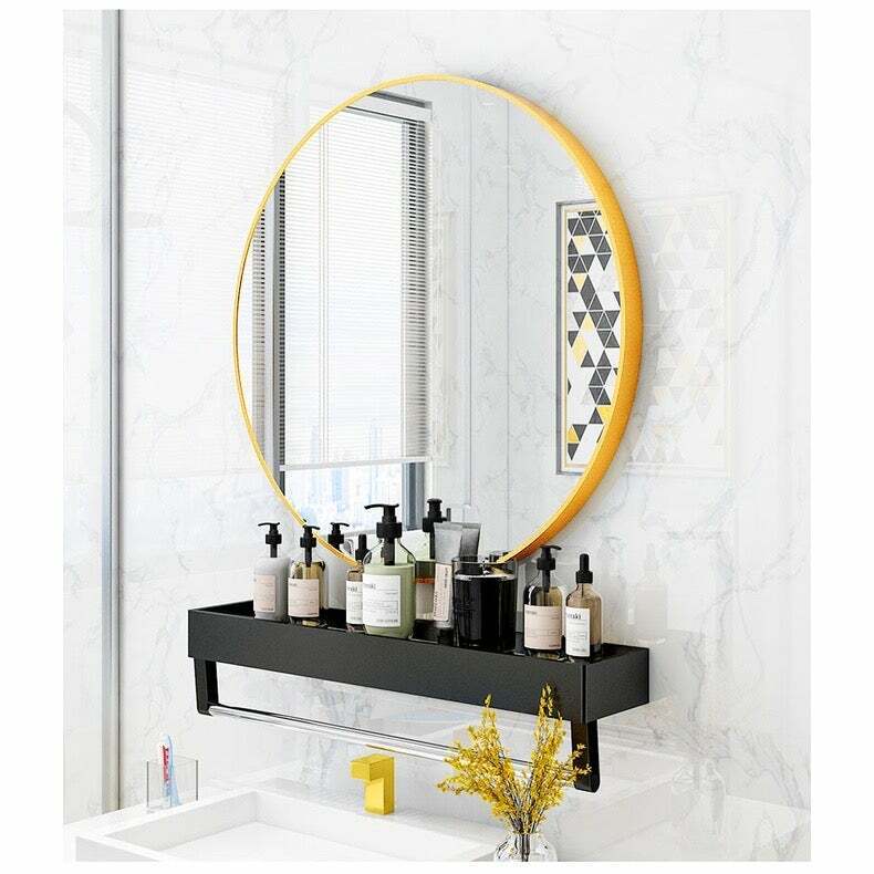 Statement Gold Round Mirror with Shelf