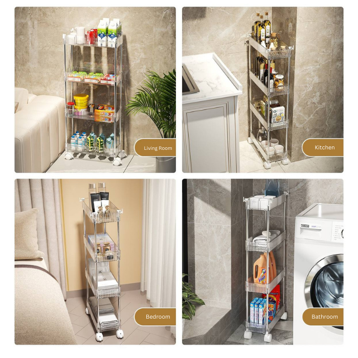 Fluted 3/4 Tier Transparent Storage Trolley