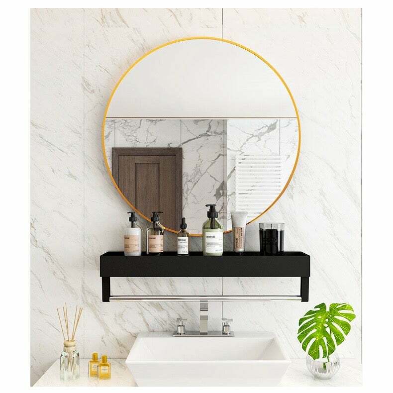 Statement Gold Round Mirror with Shelf