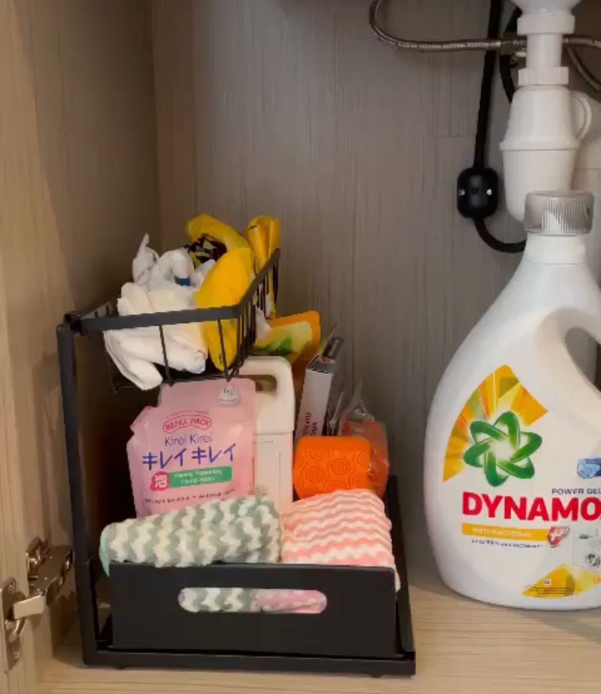 L design sliding under sink rack