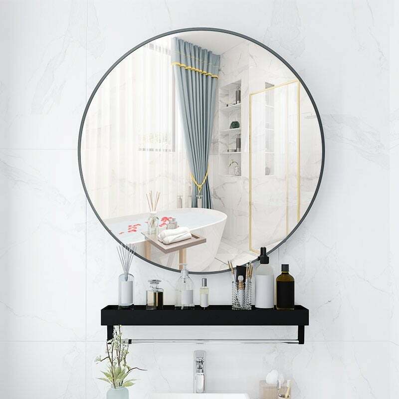 Statement Black Round Mirror with Shelf