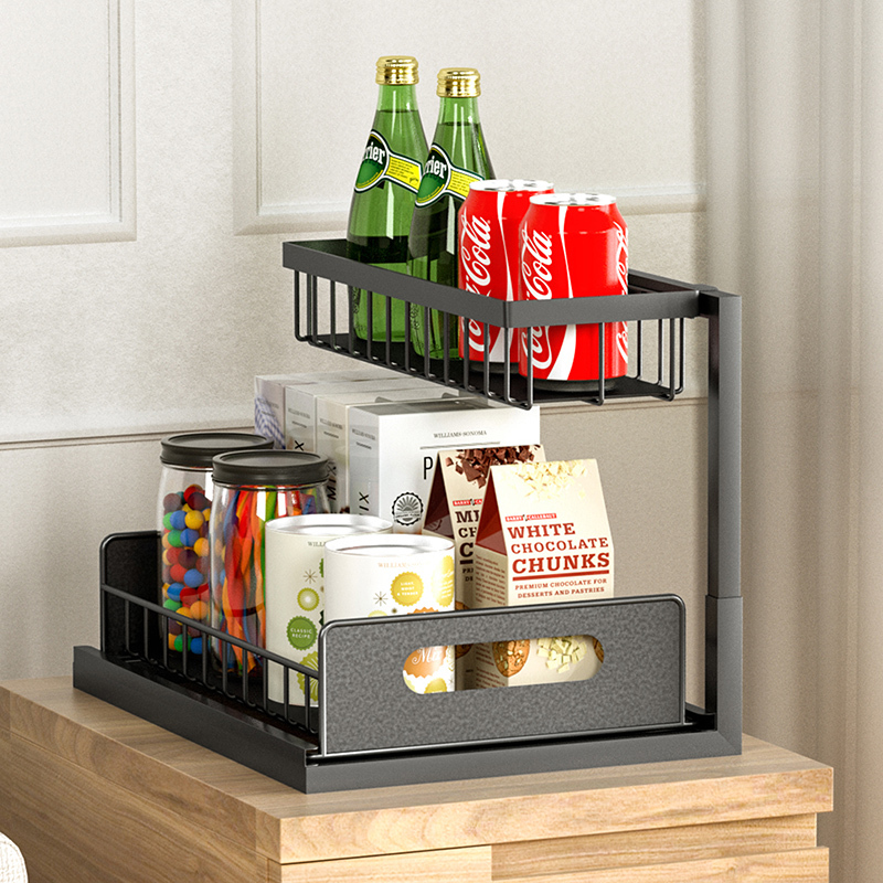 L design sliding under sink rack
