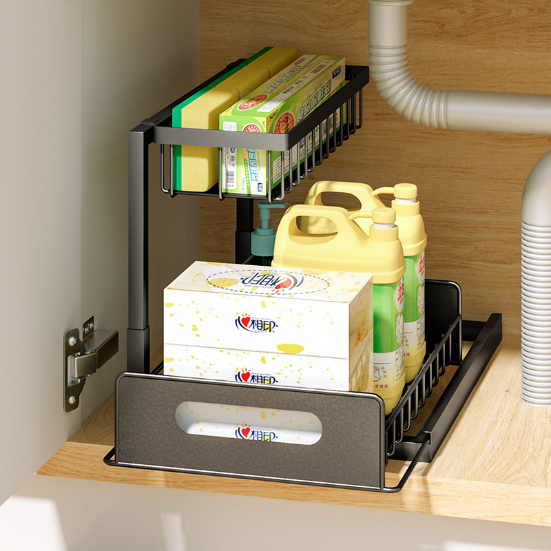 L design sliding under sink rack