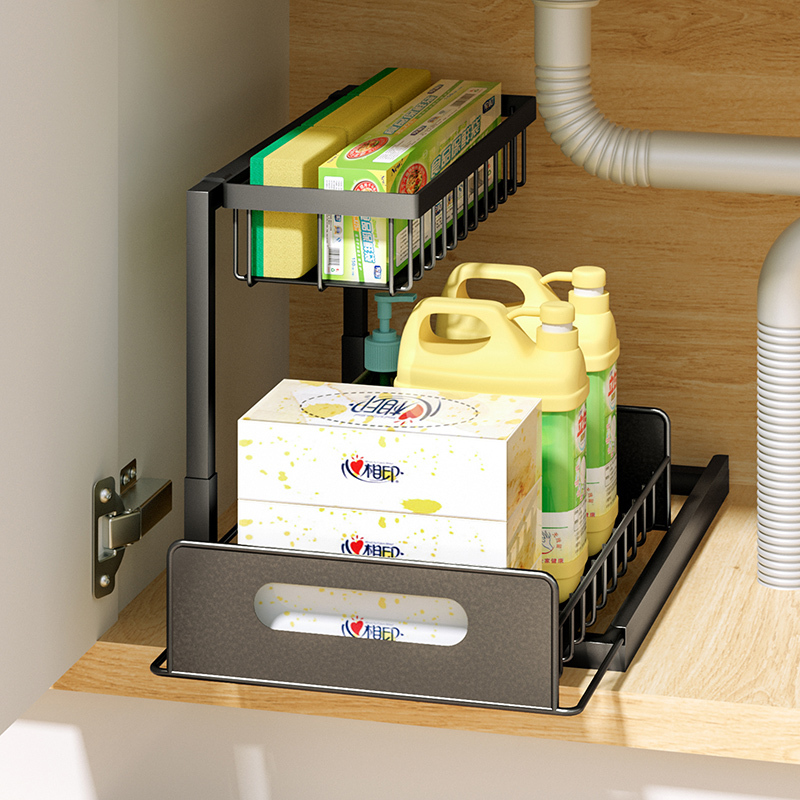 L design sliding under sink rack