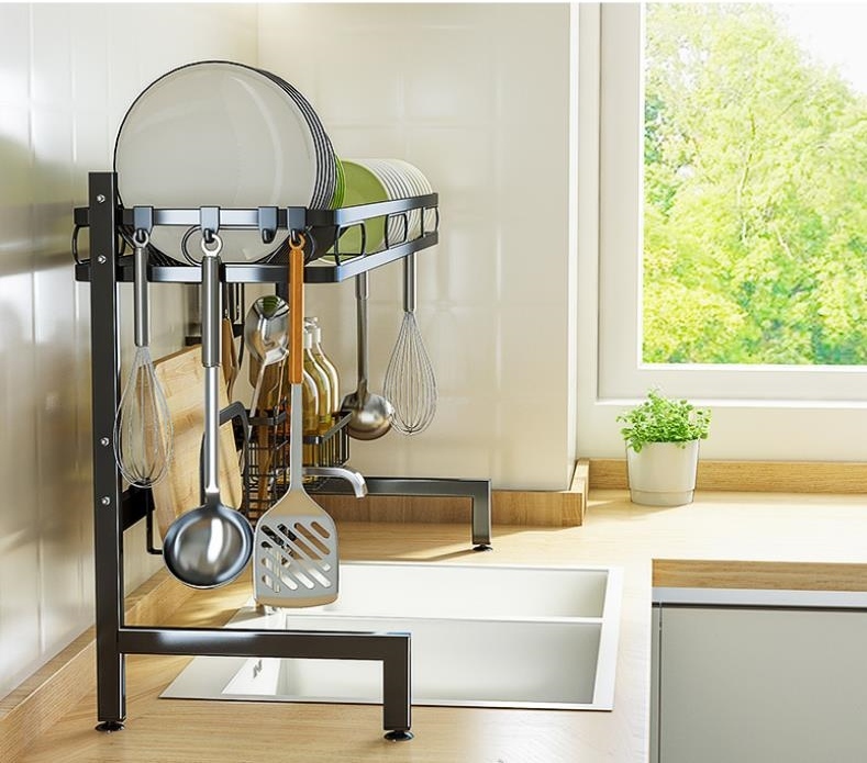 Raven Black Over the Sink Dish rack with full set holders