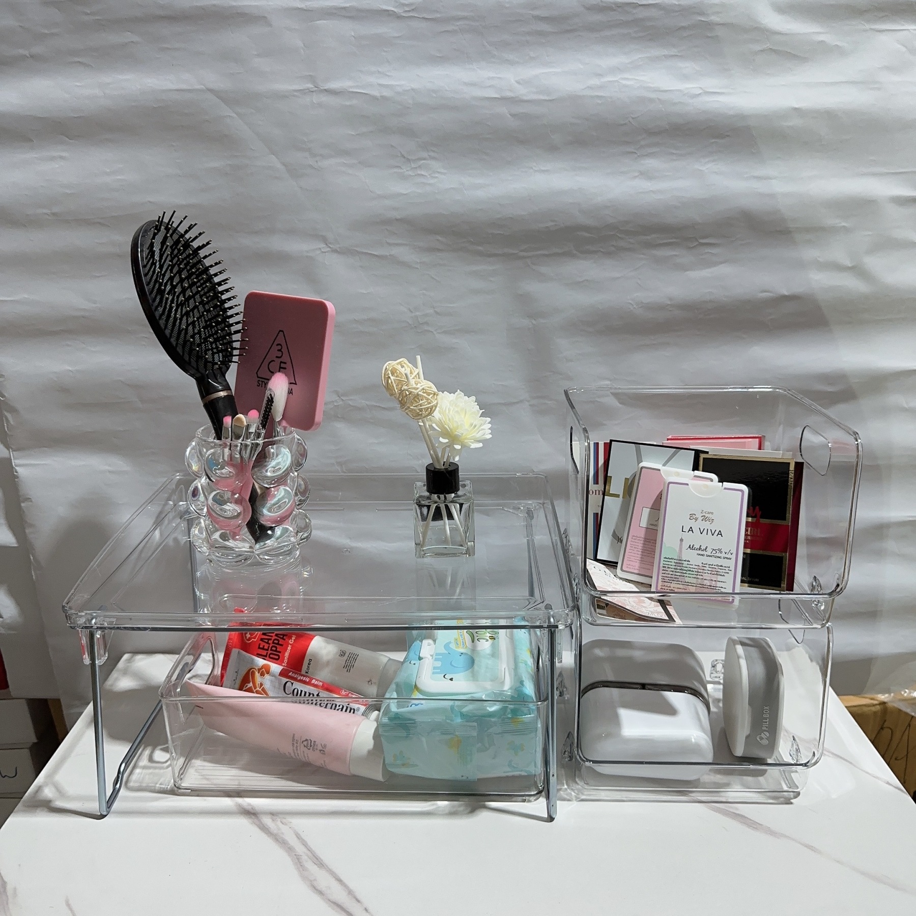 (Set of 5) Acrylic table organizer - Stackable desk holders / rack / makeup organiser