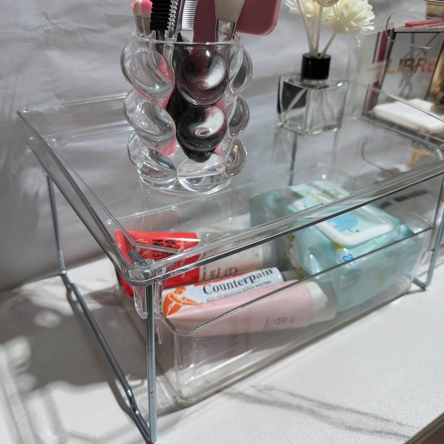 (Set of 5) Acrylic table organizer - Stackable desk holders / rack / makeup organiser