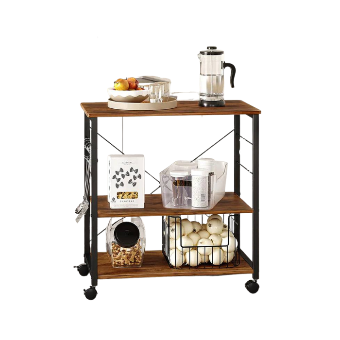 3 Tier Kitchen Bakers Rack Microwave Oven Stand, Industrial Kitchen Cart Utility Storage Shelf Organizer Coffee Bar