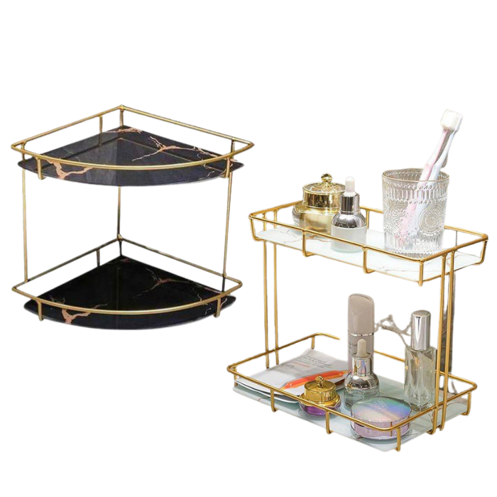 Gold Desk Organizer Metal Shelves With Ceramic Partition / Bathroom organiser rack