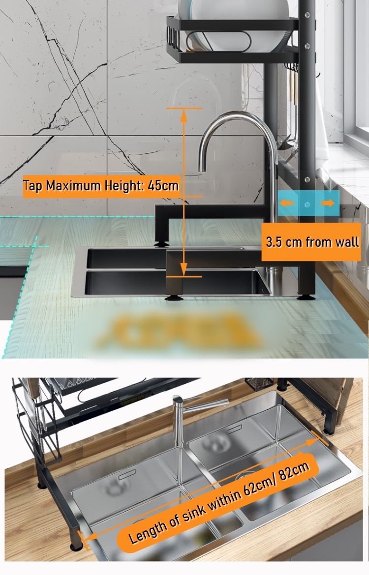 Raven Black Over the Sink Dish rack with full set holders