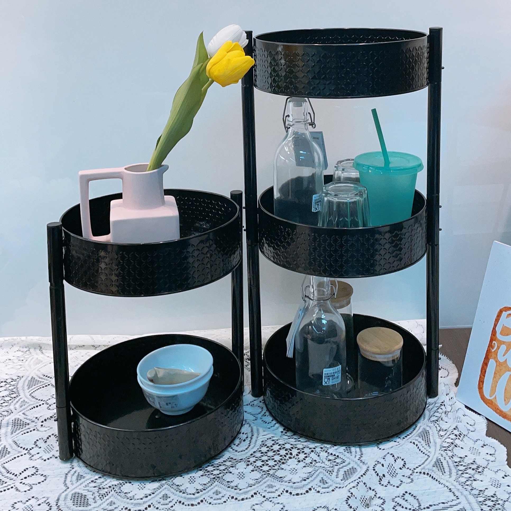 Sleek black rotating tray / kitchen seasoning organizer