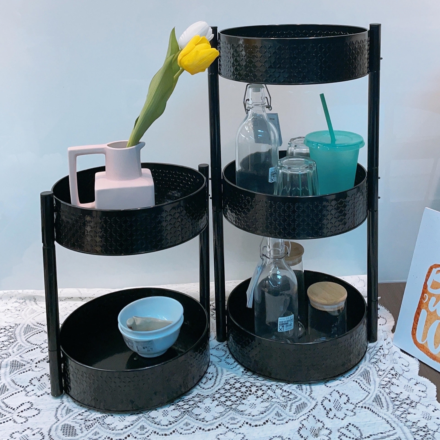 Sleek black rotating tray / kitchen seasoning organizer