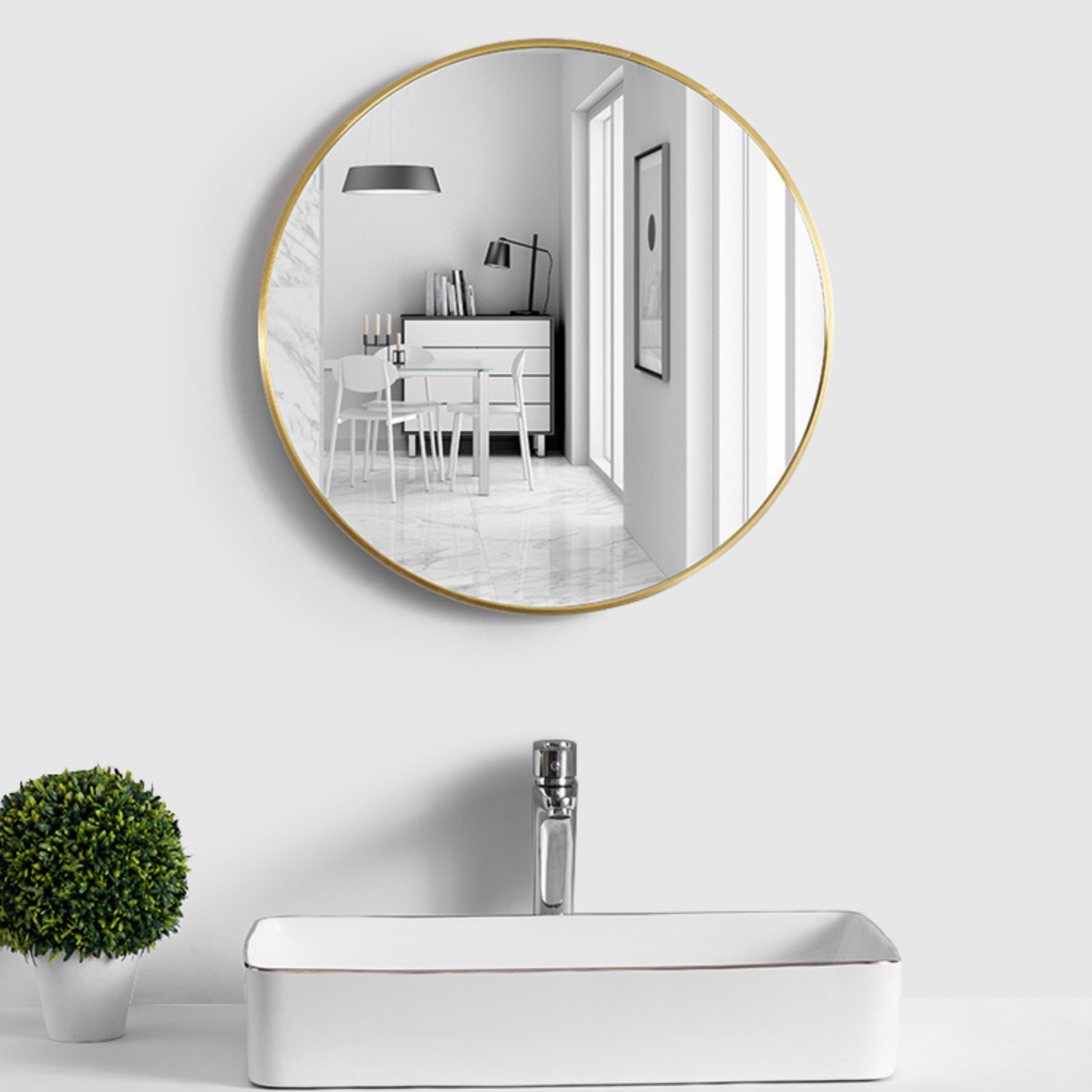 Statement Gold Round Mirror with Shelf
