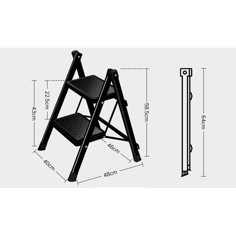 Household Jet Black Step Ladder | 2 and 3 steps