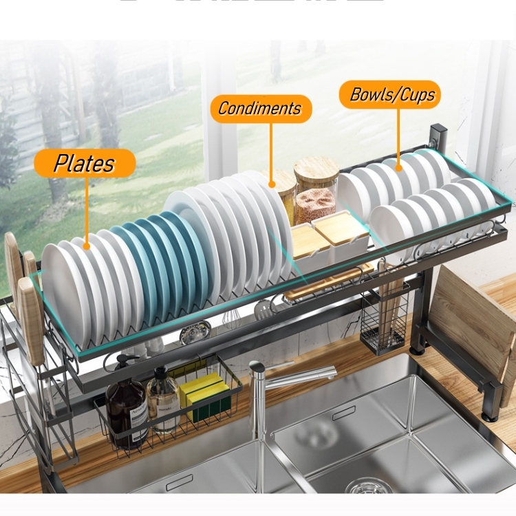 Raven Black Over the Sink Dish rack with full set holders