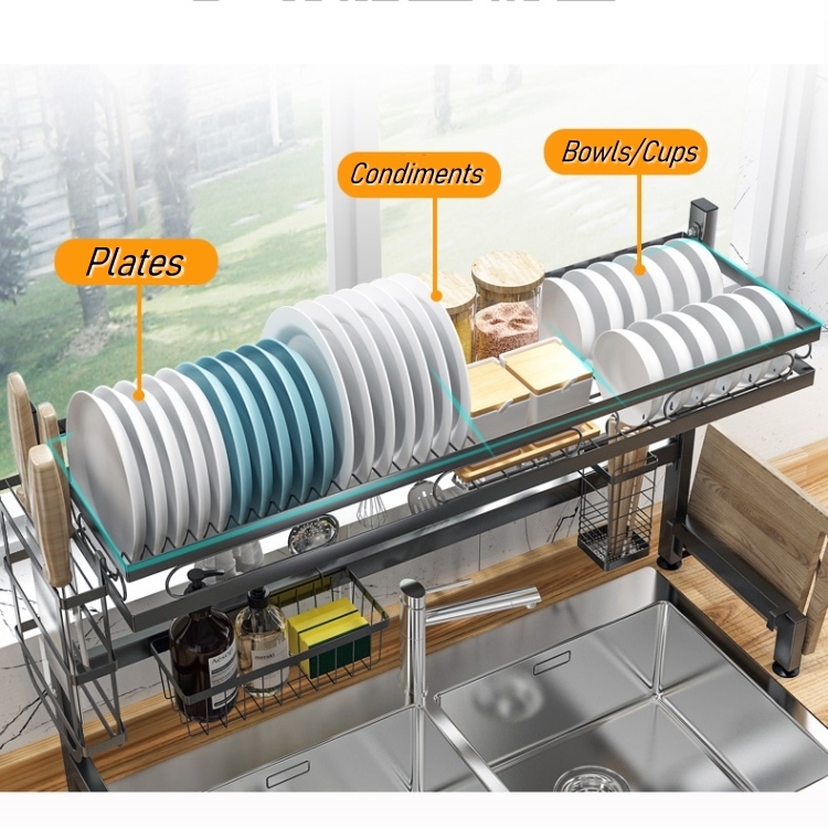 Raven Black Over the Sink Dish rack with full set holders