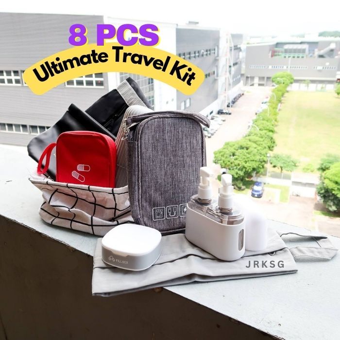 Ultimate Travel Essential Kit - 8pcs Holiday packing check list / vacation / carry on / travelling trips