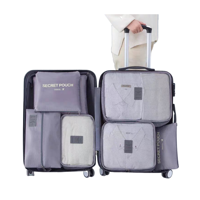 Travel essential Grey Waterproof 7-Piece Packing Cubes Travel Storage Bag Set