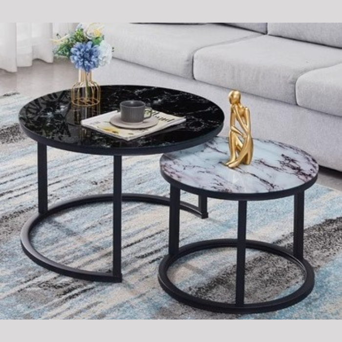 Euraca Twin Round Nesting Table - Tempered glass finish