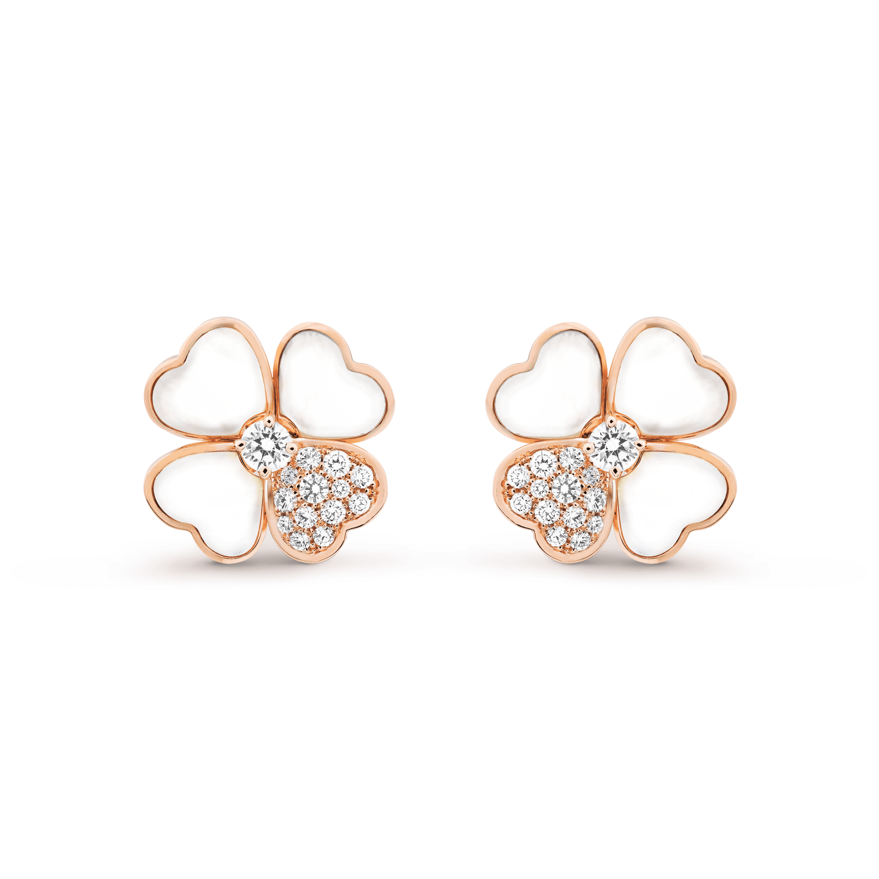 コスモス イヤリング、ミディアムモデル, ローズ ゴールド, ダイヤモンド:  28 石,  1.19 カラット, マザー オブ パール:  6 石, Front, Jewelry Earrings