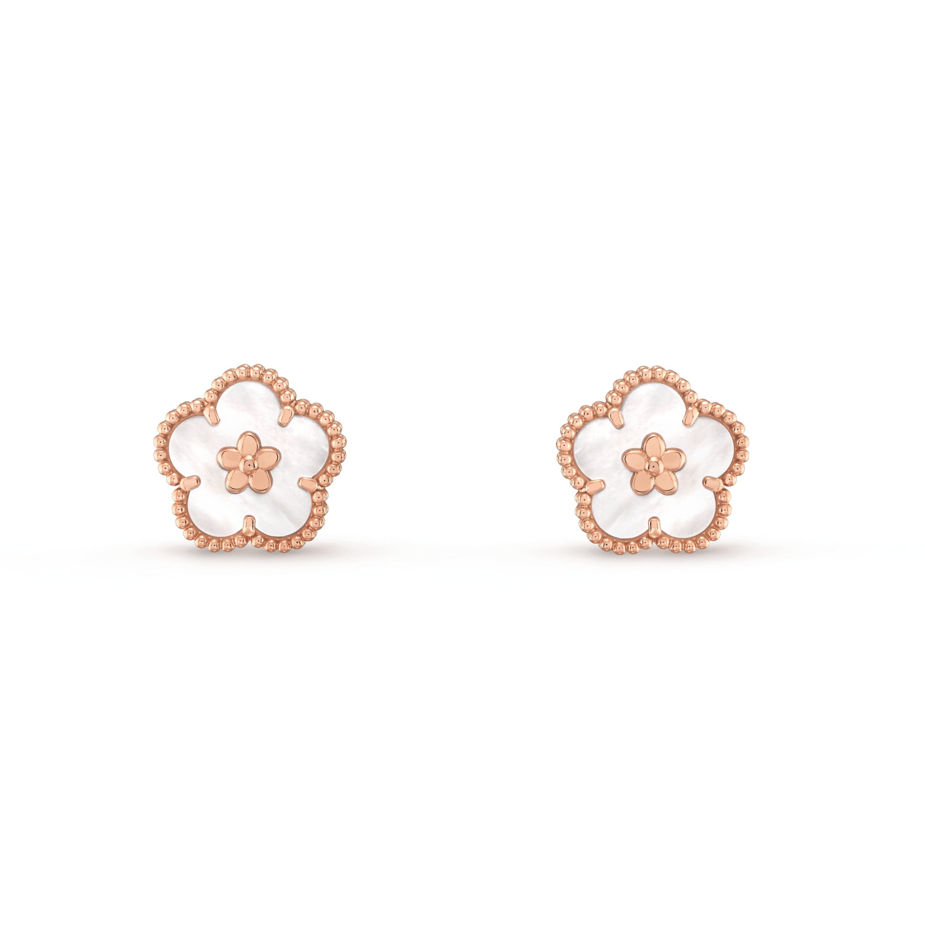 ラッキー スプリング イヤリング、プラムブロッサム, ローズ ゴールド, マザー オブ パール:  2 石, Front, Jewelry Earrings
