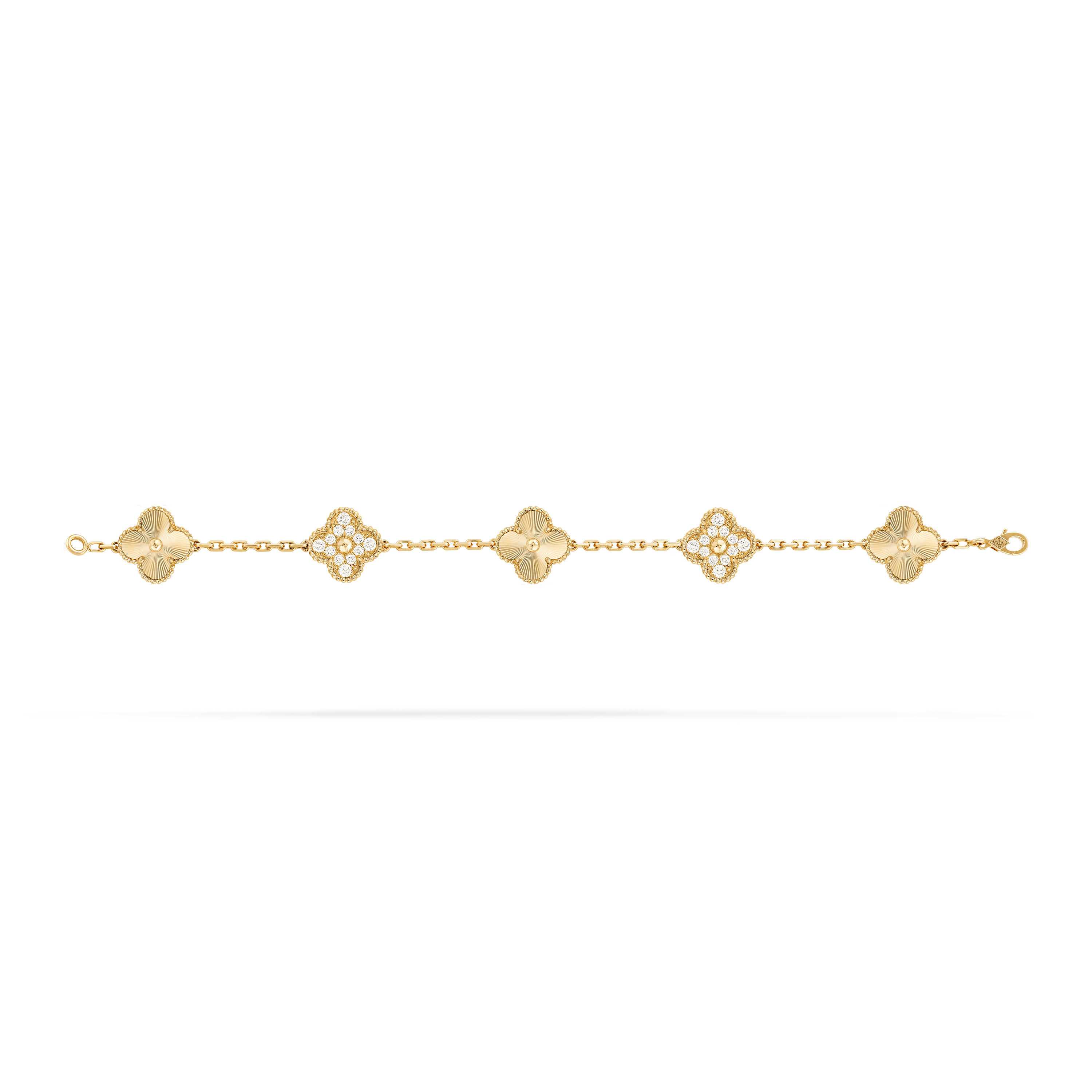 ヴィンテージ アルハンブラ ブレスレット、5モチーフ, イエローゴールド, ダイヤモンド: 24 石, 0.97 カラット, Open, Jewelry Bracelet