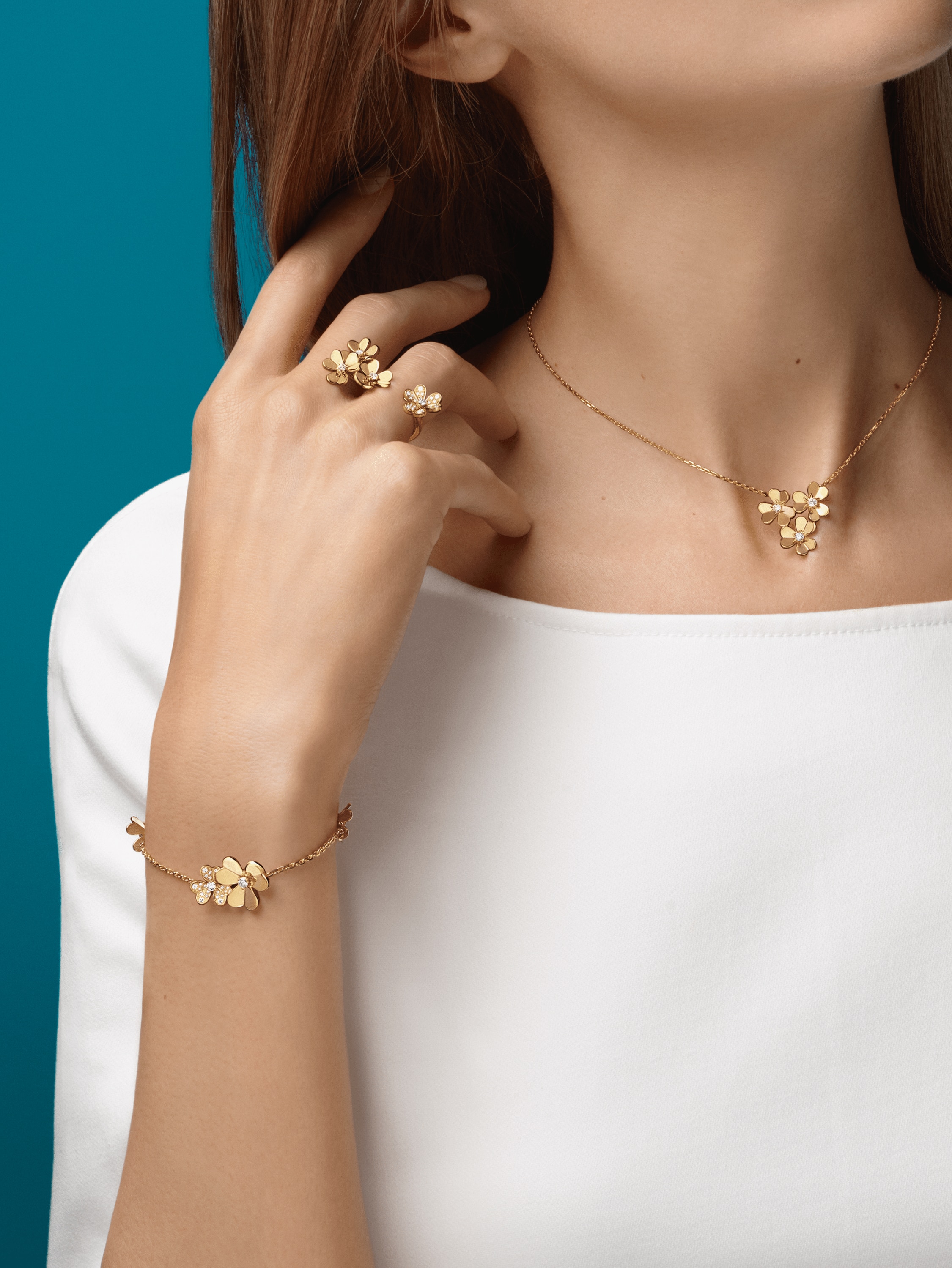 フリヴォル ブレスレット、5フラワー, イエローゴールド, ダイヤモンド: 53 石, 0.62 カラット, Worn Detail, Jewelry Bracelet