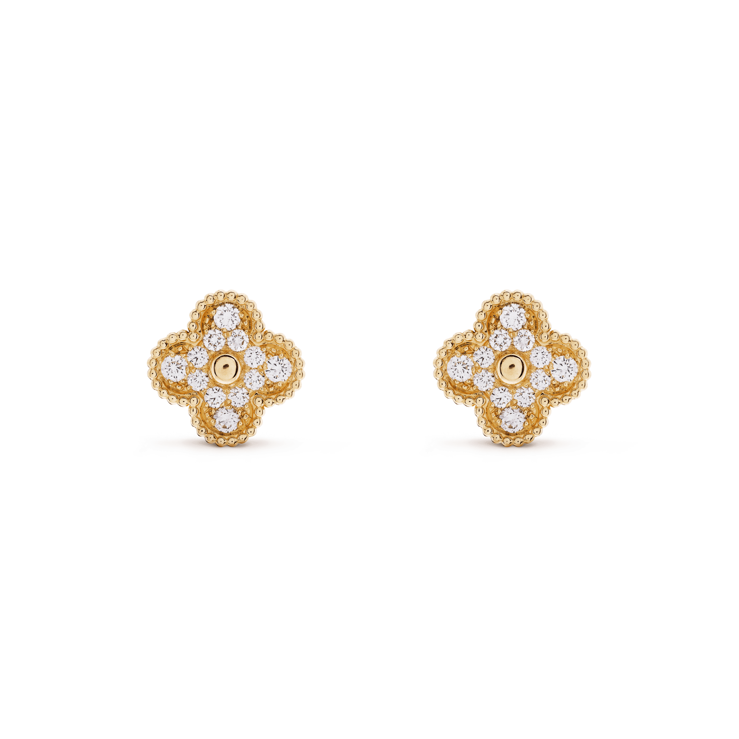 ヴィンテージ アルハンブラ イヤリング, イエローゴールド, ダイヤモンド:  24 石,  0.97 カラット, Front, Jewelry Earrings