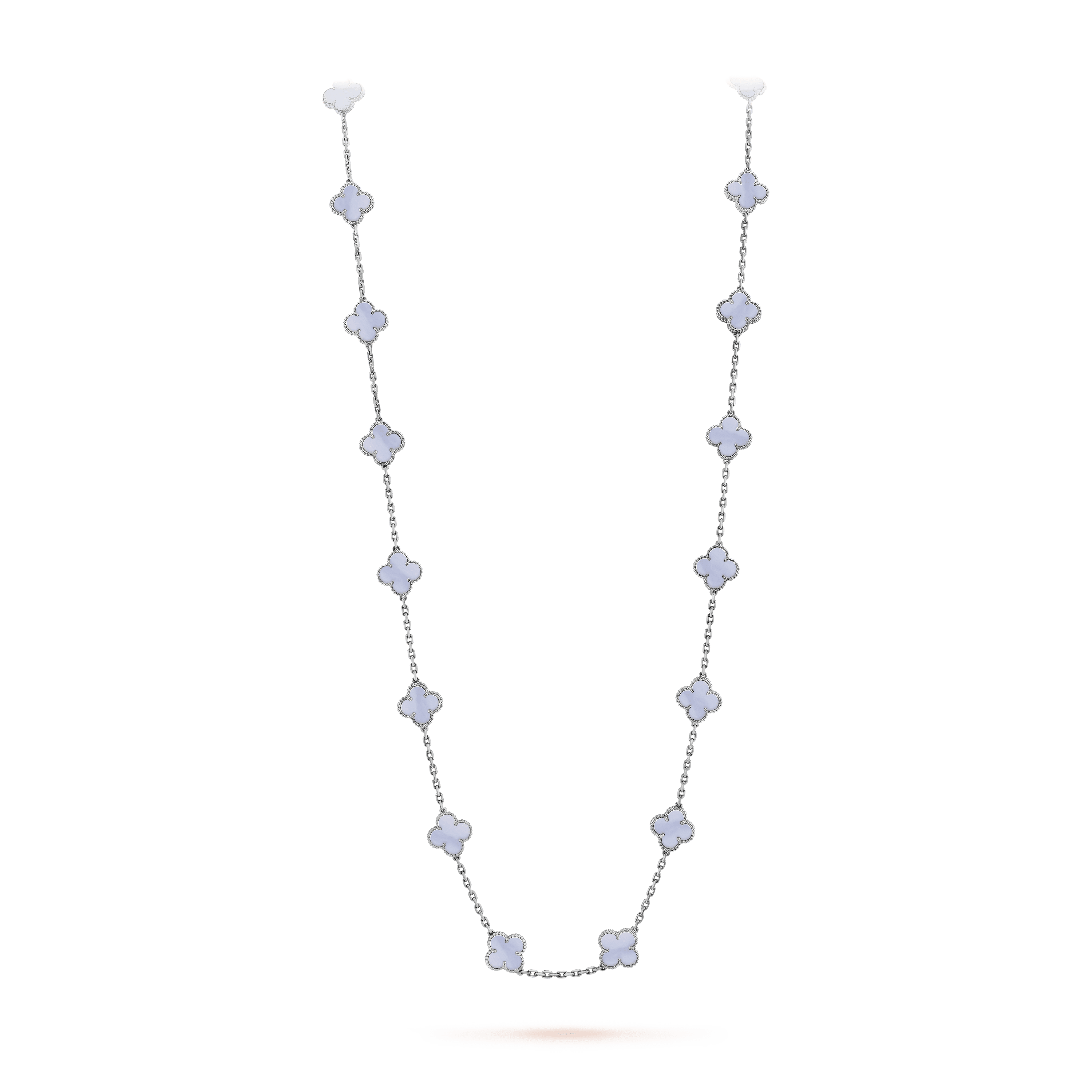 ヴィンテージ アルハンブラ ロングネックレス、20モチーフ, ホワイトゴールド, カルセドニー: 20 石, On Stand, Jewelry Long Necklace
