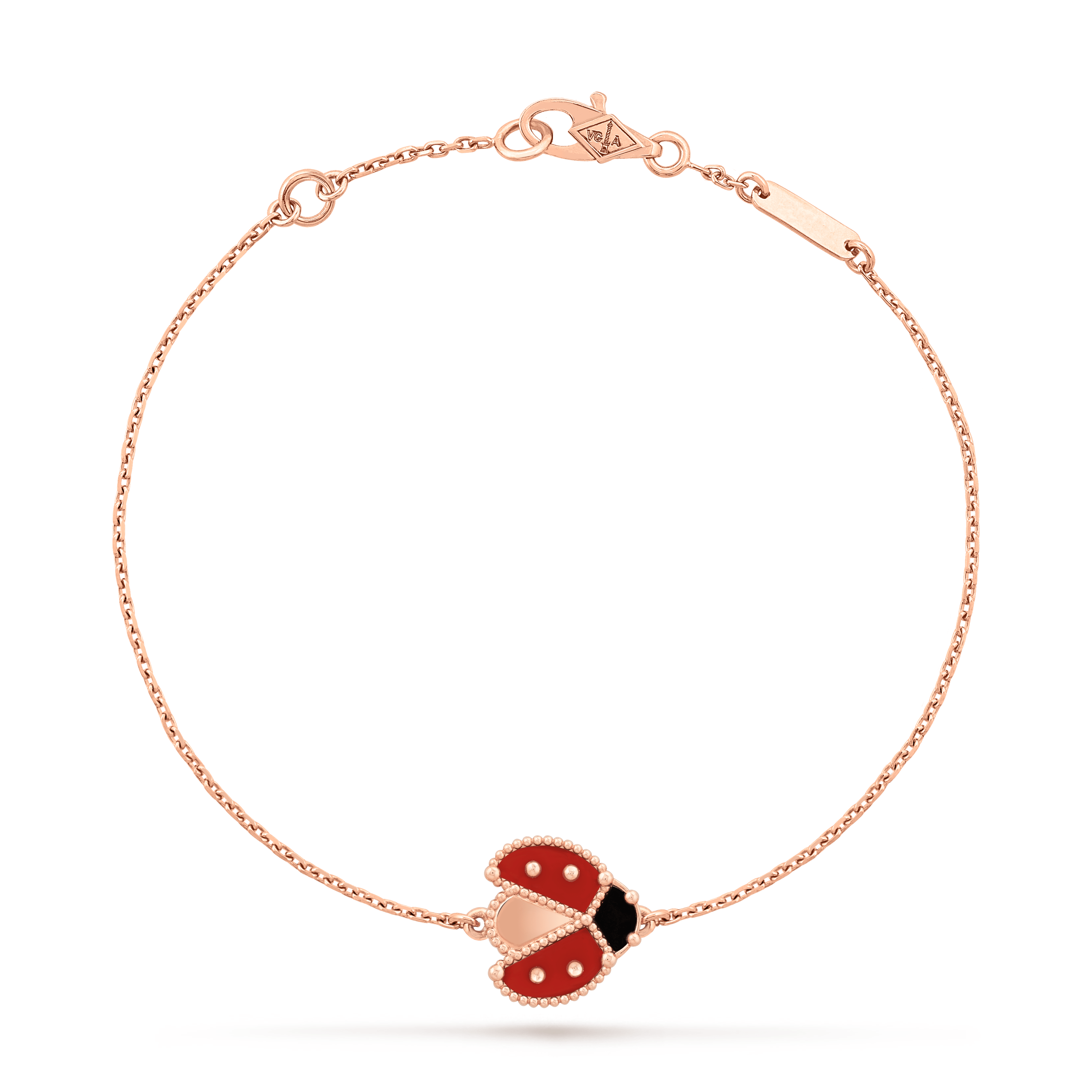 ラッキー スプリング ブレスレット、オープンウィング レディバグ, ローズ ゴールド, オニキス:  1 石, カーネリアン:  2 石, Front, Jewelry Bracelet