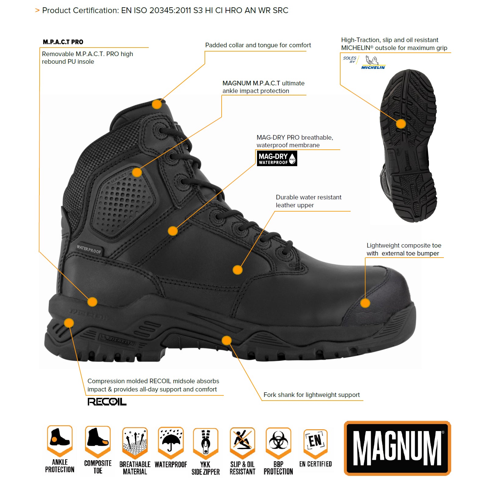 Magnum - Strike Force 6.0 Side-Zip Wide Composite Toe Boots