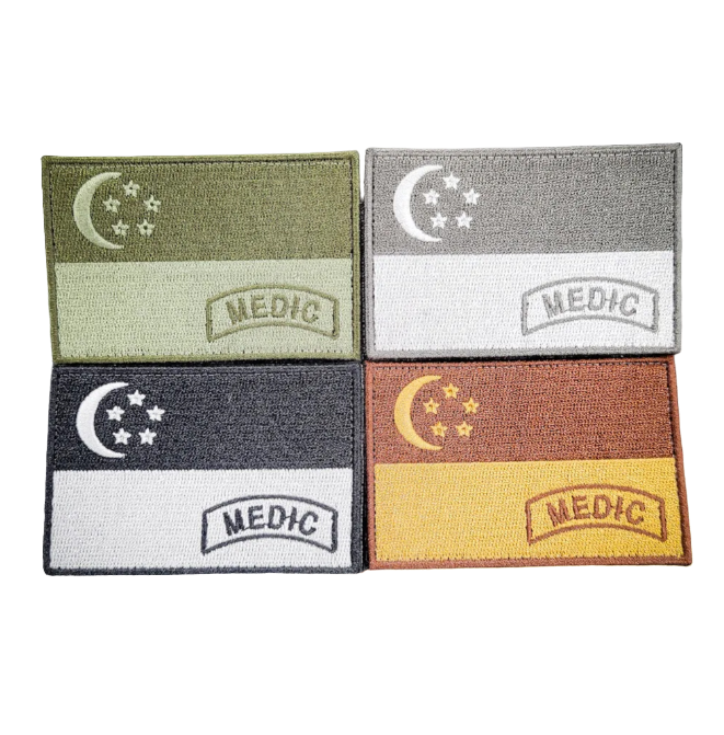 Singapore Flag Medic Embroidered Velcro Morale Patch - Singapore Series