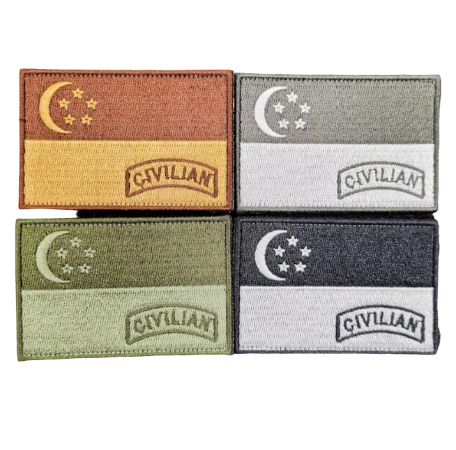 Singapore Flag Civilian Embroidered Velcro Morale Patch - Singapore Series