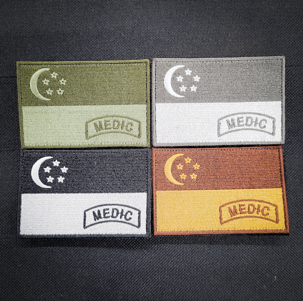 Singapore Flag Medic Embroidered Velcro Morale Patch Singapore Series