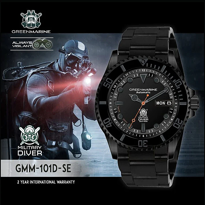 Green Marine - Military Diver Stealth Blackout Special Edition Day Date Automatic (GMM101D-SP)