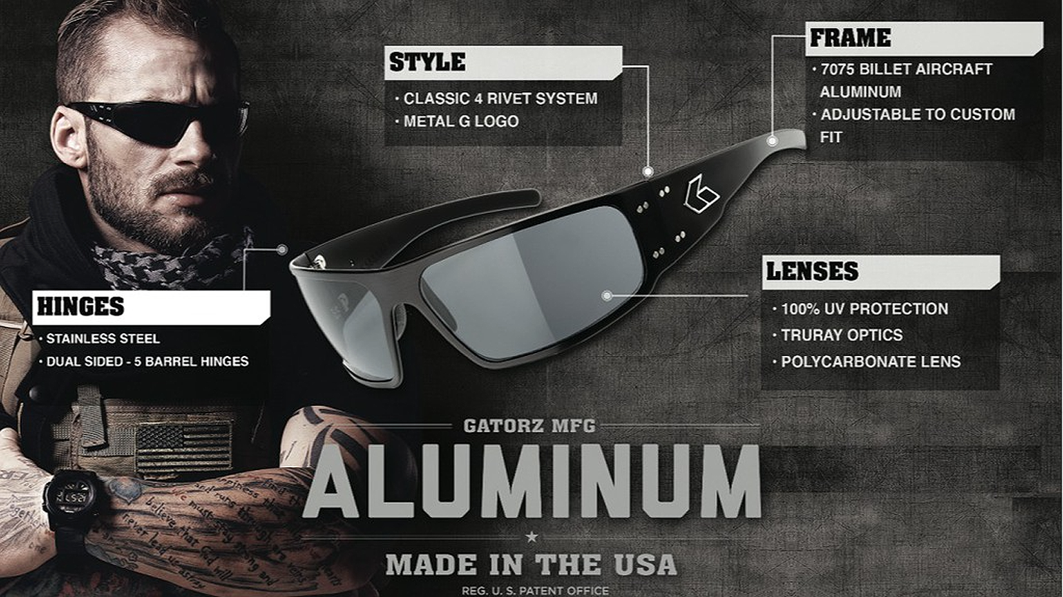 Gatorz Eyewear, Magnum Model, Aluminum Frame Sunglasses - Blackout Tactical  Style/Smoked Polarized Lens 