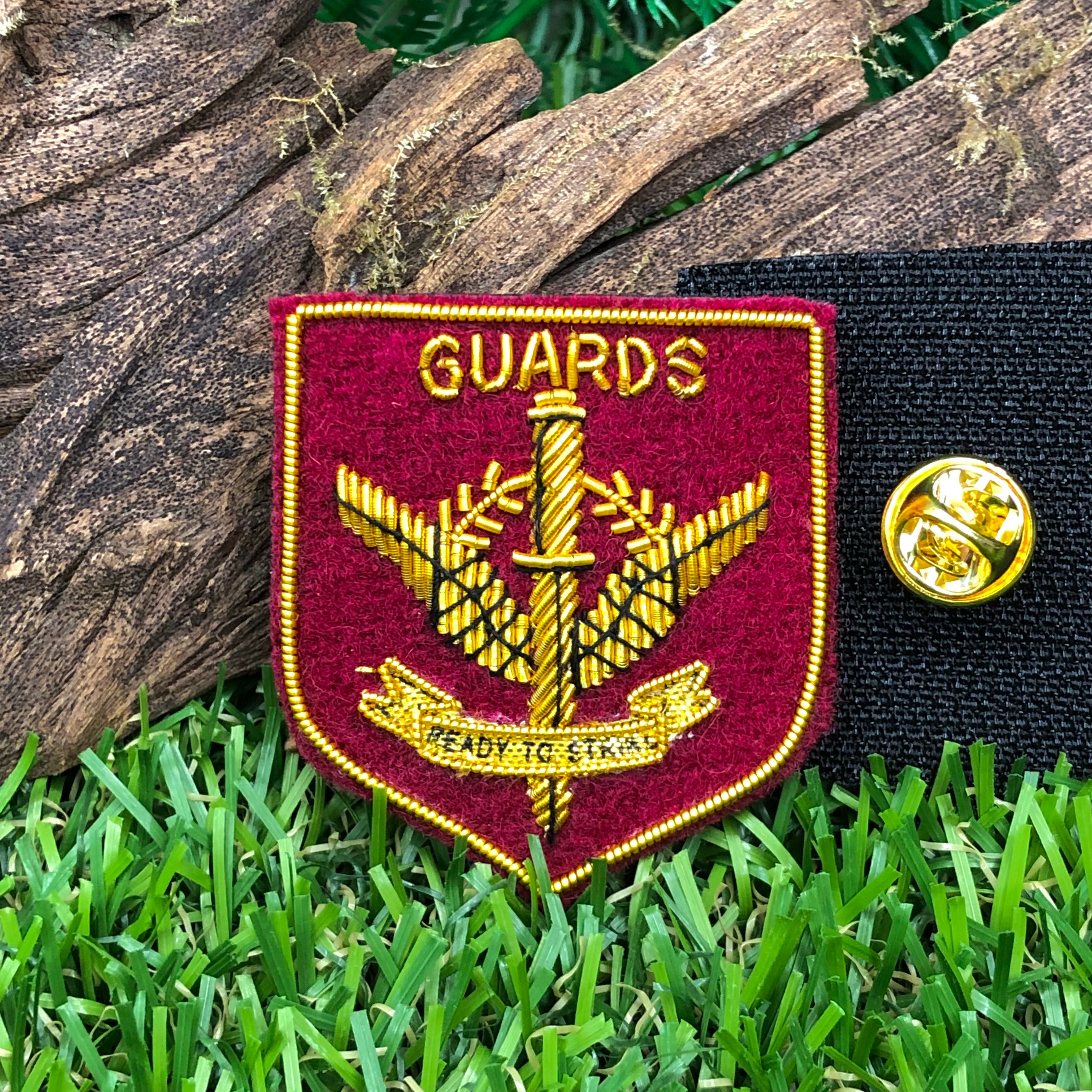 Hand Embroidered Pin / Velcro Patch - Guards Crest Ready to Strike