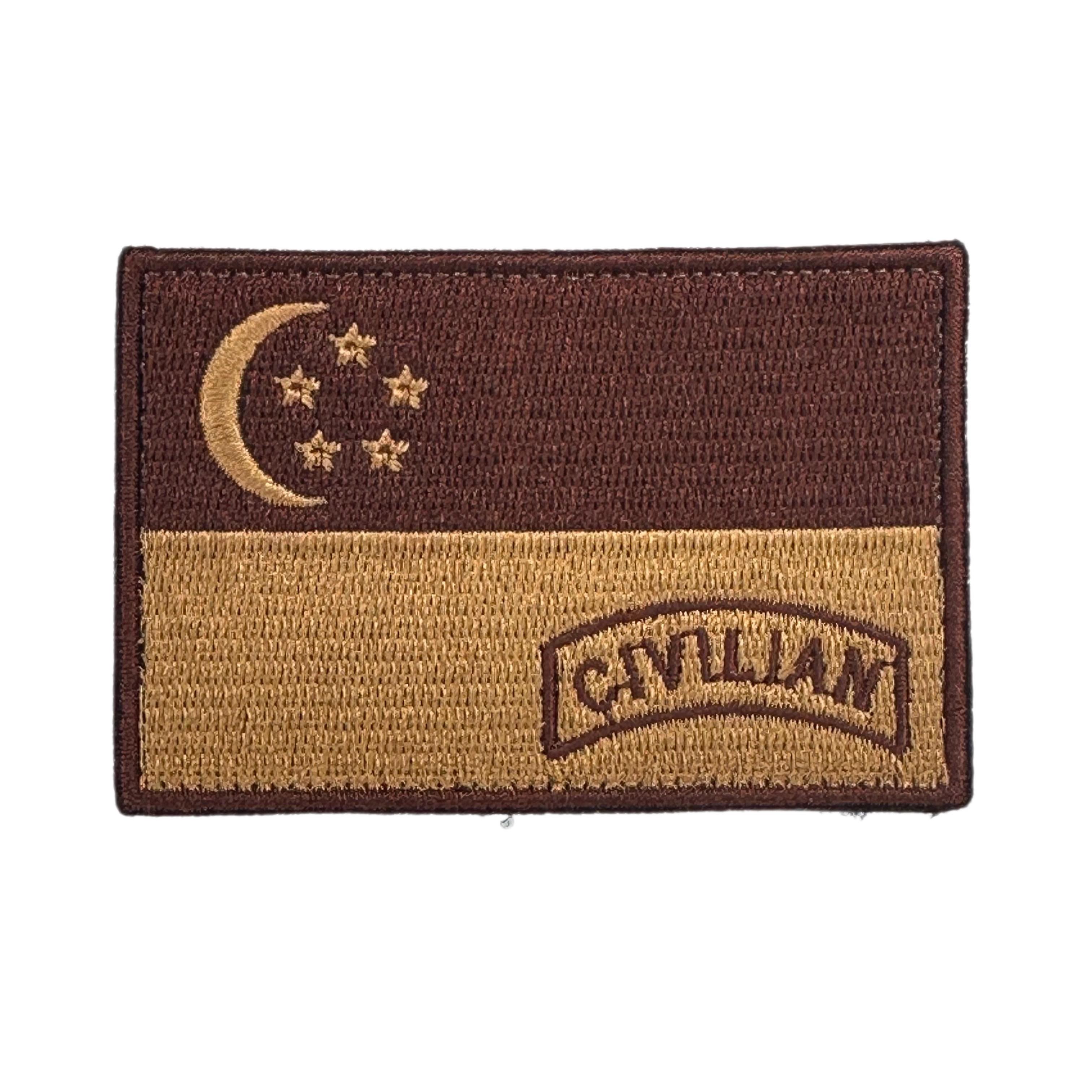 Singapore Flag Civilian Embroidered Velcro Morale Patch - Singapore Series